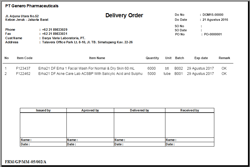 Aplikasi Form Delivery Order Berbasis WEB